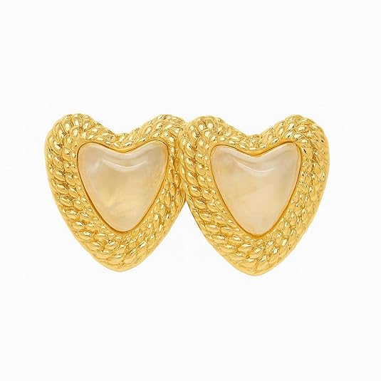 Heart-Shaped Gold Plated Moonstone Stud Earrings