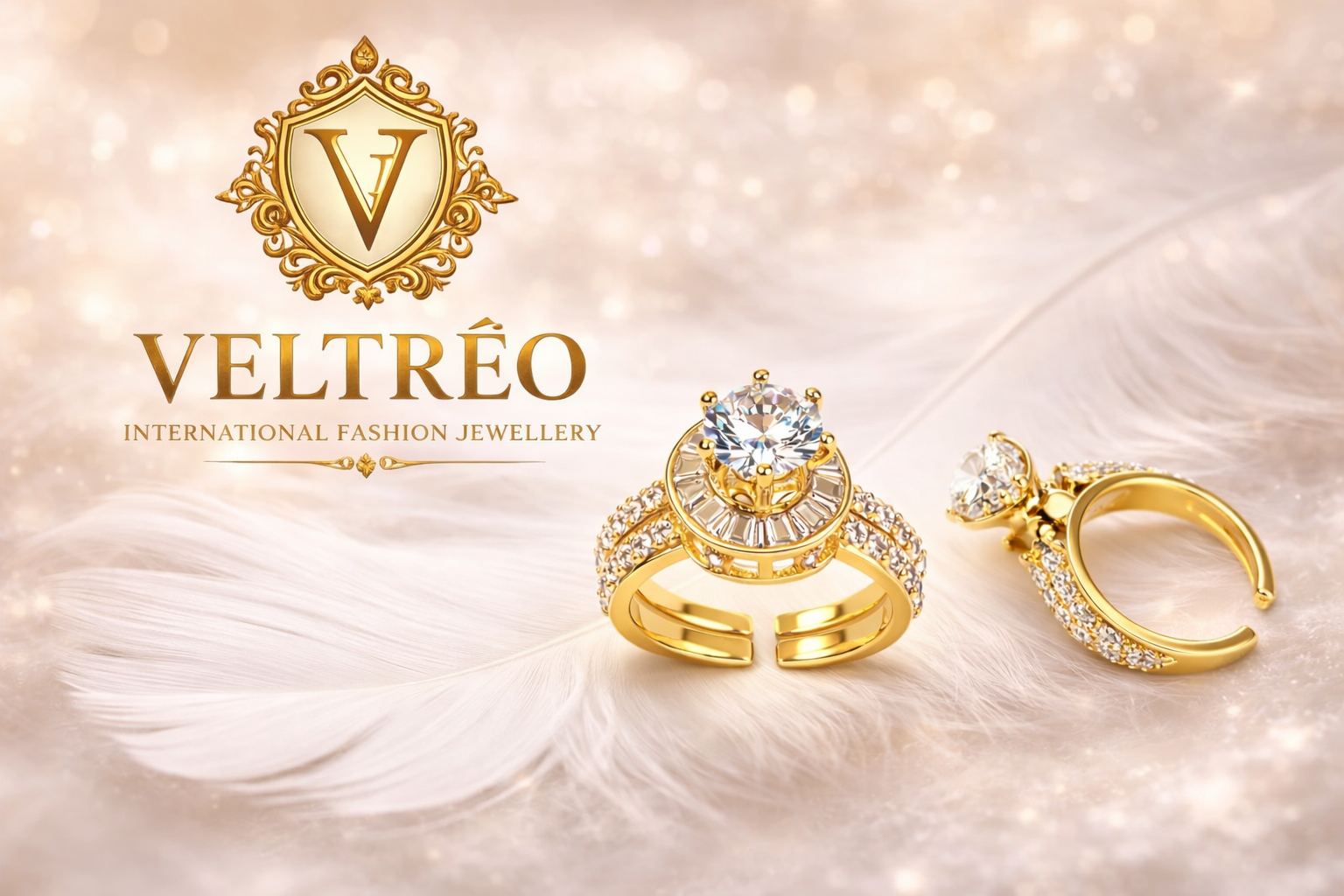 Adjustable Gold-Plated Solitaire Statement Ring for Women, Round Cut Crystal with Halo Design, Wedding & Party Jewelry
