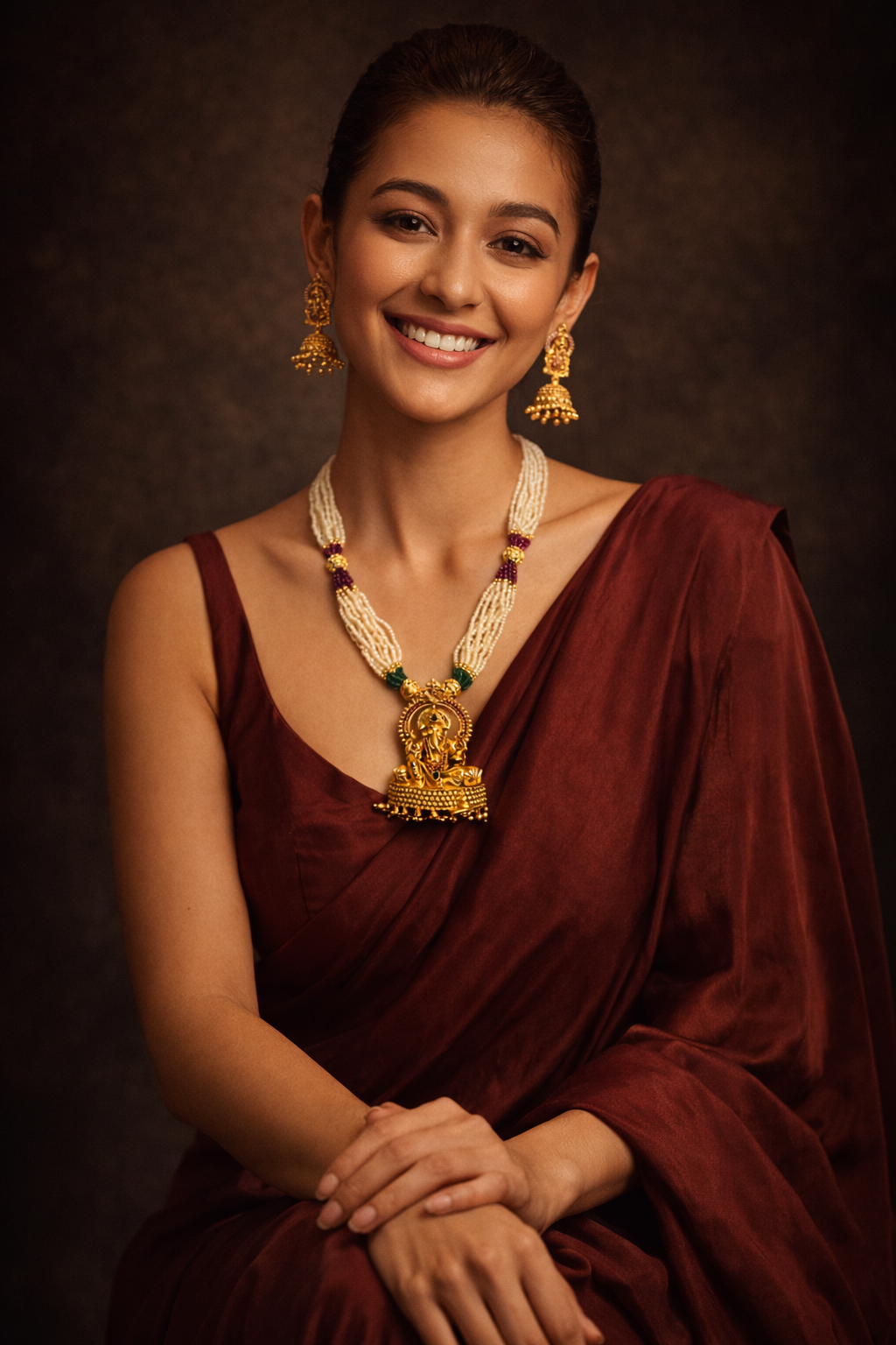 Traditional Pearl Ganesha Temple Necklace Set with Jhumka Earrings | Gold-Plated Ethnic Jewellery for Women