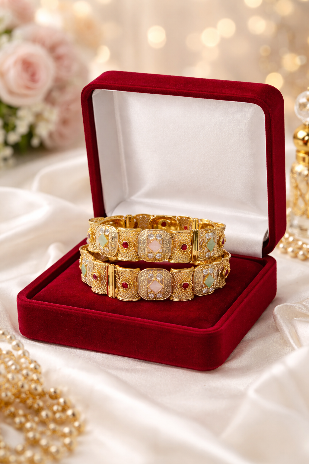 Gold Plated Kundan Stone Bangles for Women | Bridal & Festive Wear | Set of 2