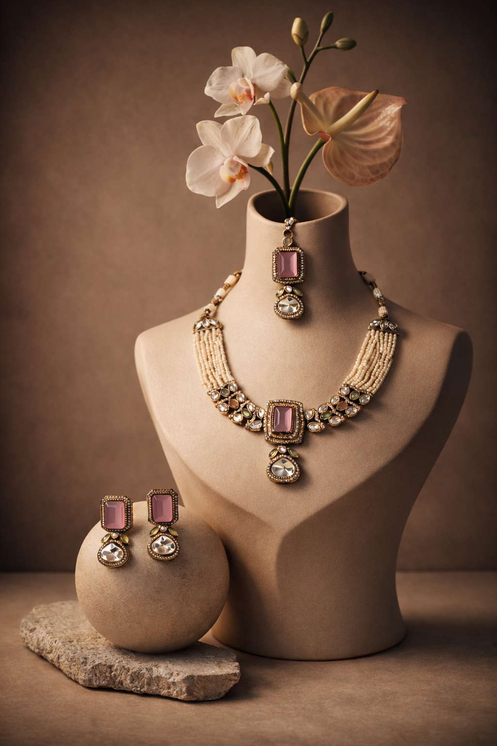 Veltréo International Fashion Jewellery Traditional Kundan Necklace Set with Earrings for Women