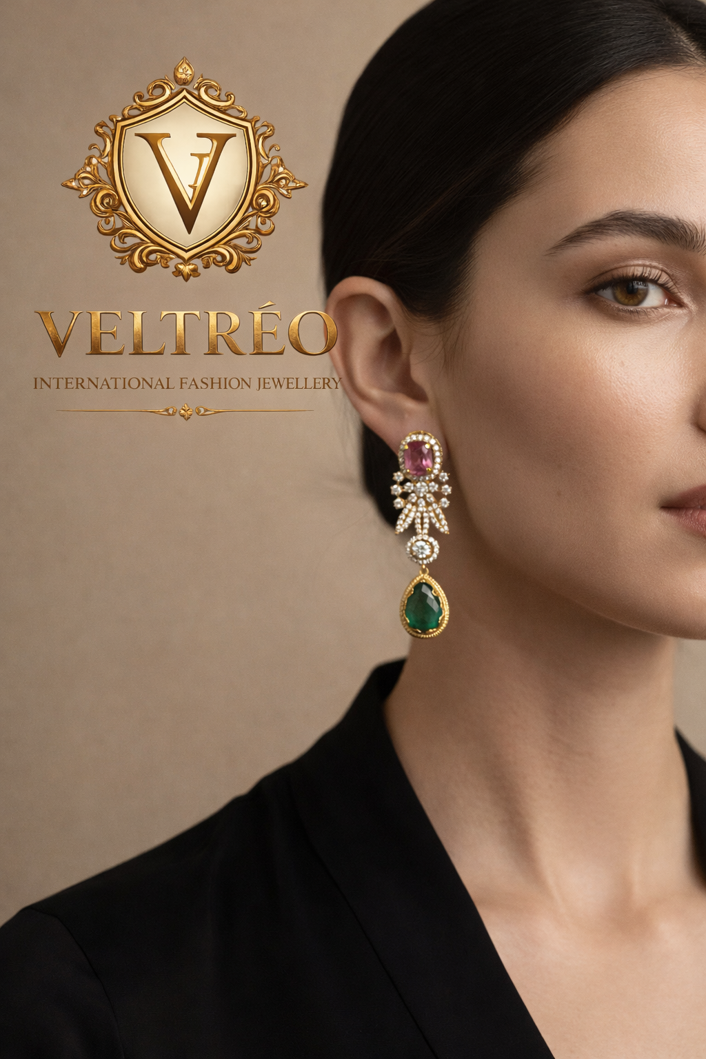 Gold-Plated Designer Drop Earrings with Pink & Green Stones | Ethnic Party & Wedding Wear Jewellery for Women