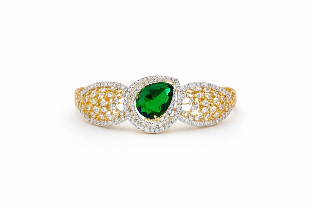 Gold Plated Pink Stone & CZ Diamond Studded Designer Kada Bracelet for Women | Premium Bridal & Wedding Jewellery | Traditional Statement Bracelet
