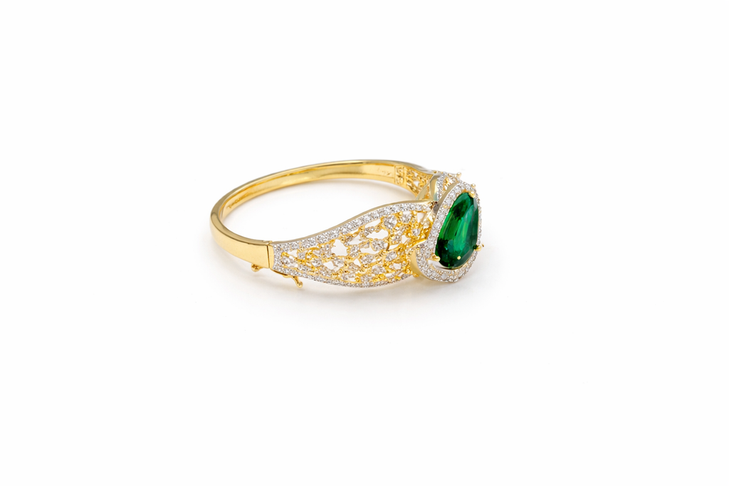 Gold Plated Pink Stone & CZ Diamond Studded Designer Kada Bracelet for Women | Premium Bridal & Wedding Jewellery | Traditional Statement Bracelet