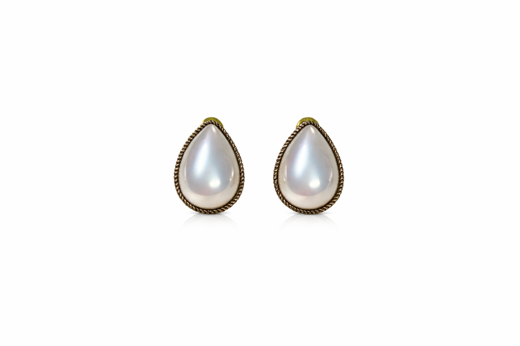 eardrop Pearl Stud Earrings for Women | Vintage Gold-Tone Frame | Elegant Wedding & Party Wear Jewellery | Classic Pear Shape Statement Earrings