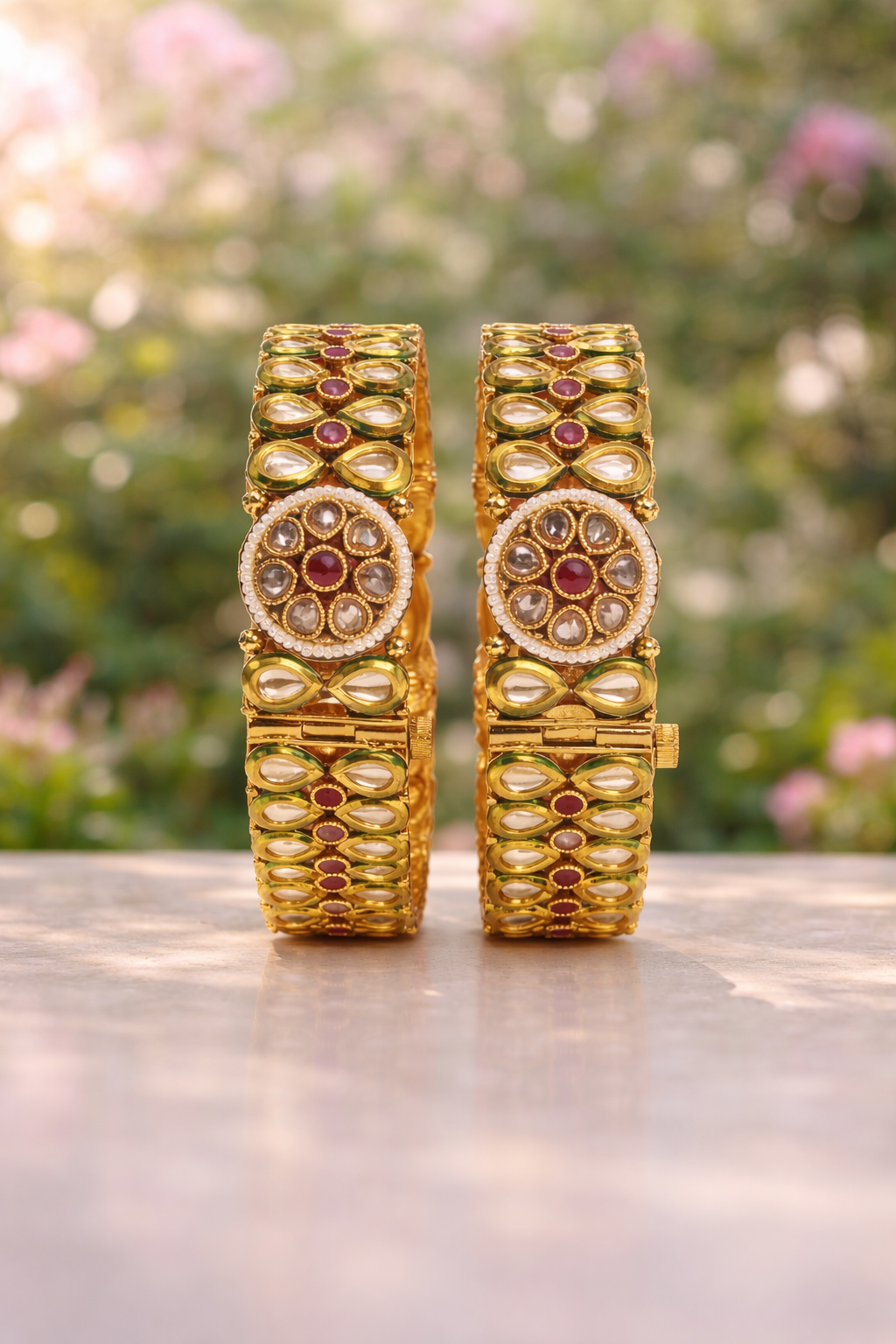 Traditional Gold-Plated Kundan Bangle Set for Women | Ethnic Bridal & Festive Bangles | Pair of 2