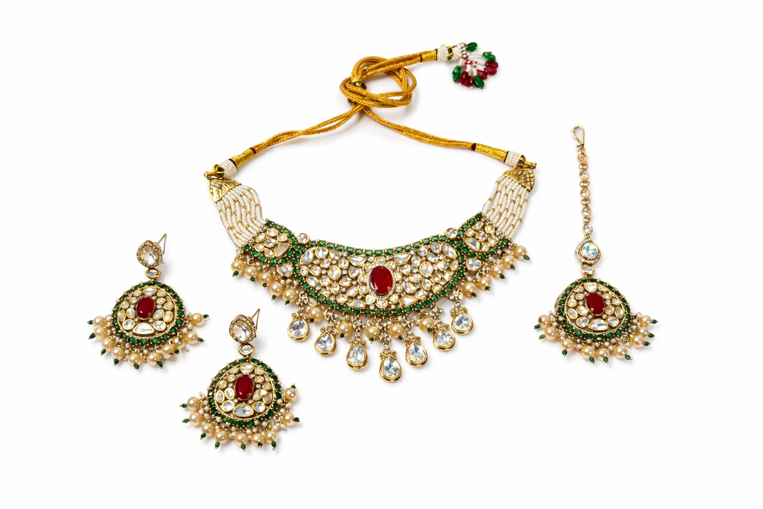 Traditional Kundan Choker Necklace Set with Earrings & Maang Tikka for Women | Bridal Jewellery Set with Pearl Drops | Wedding & Festive Wear