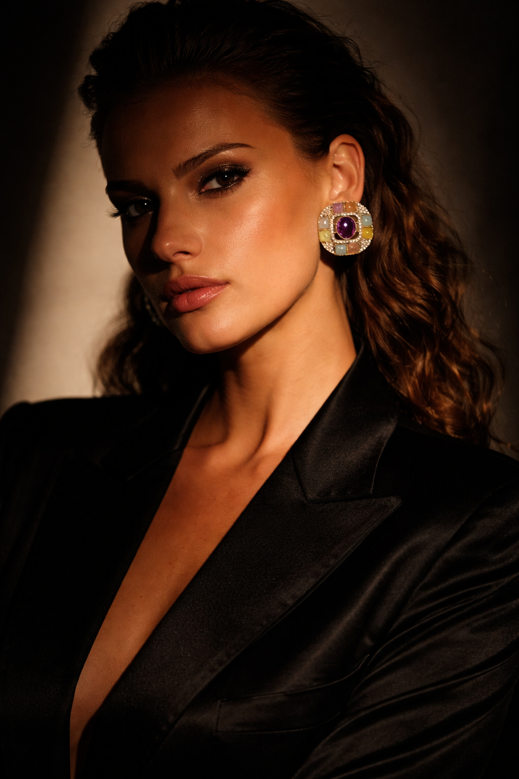 Vintage Multi-Color Stone Stud Earrings for Women | Gold-Tone Statement Earrings with Purple Center Stone | Ethnic Party Wear Jewellery