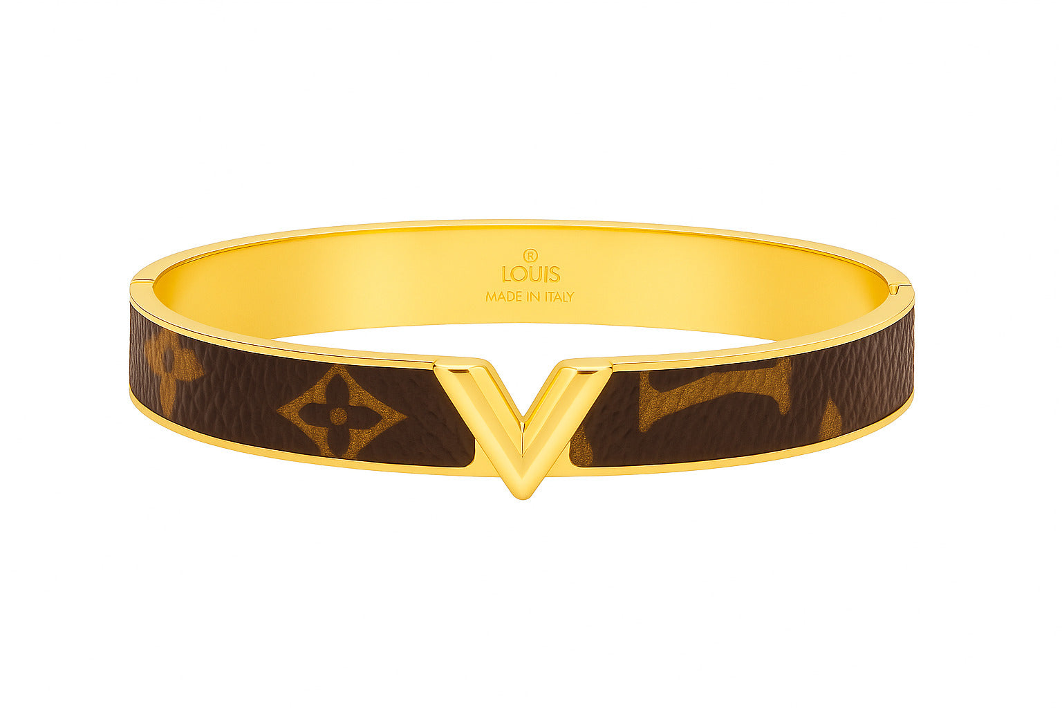 Luxury Designer V Monogram Tone Metal with Brown Leather Bracelet for Women