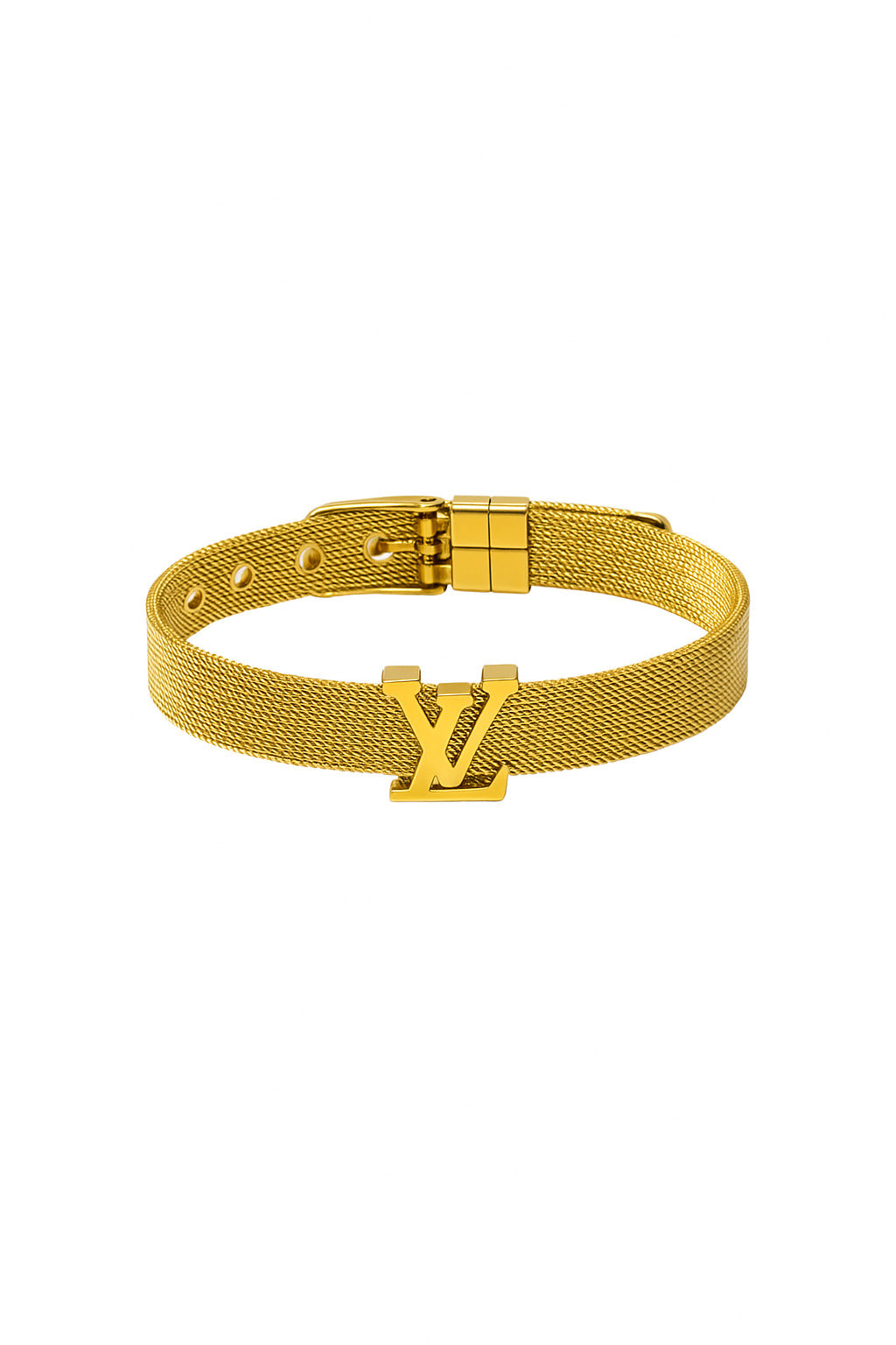 Mesh Bracelet with V Initial Charm | Stainless Steel Gold Plated Wrist Band for  Women