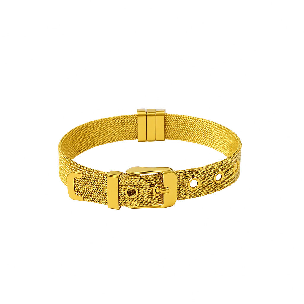 Mesh Bracelet with V Initial Charm | Stainless Steel Gold Plated Wrist Band for  Women