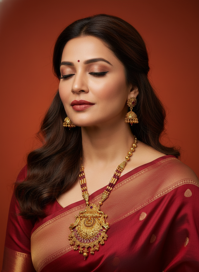 Antique Gold Plated Traditional Indian Necklace Set with Jhumka Earrings | Temple Design | Wedding & Festive Jewellery for Women