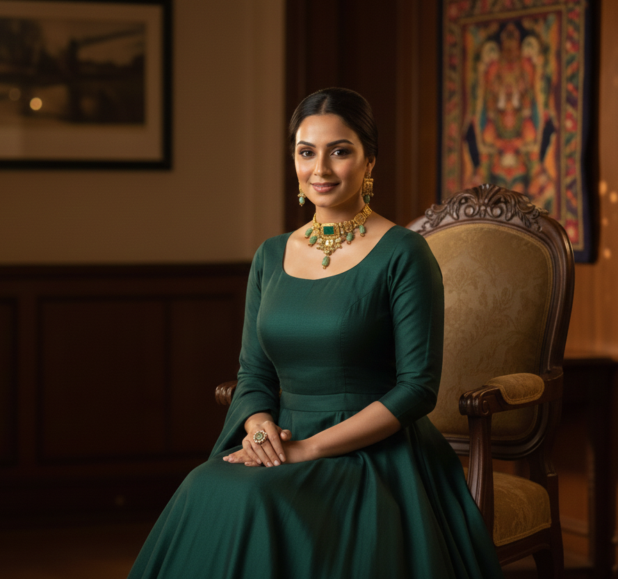 Traditional Gold-Tone Kundan Choker Necklace Set with Green Stone & Matching Earrings | Adjustable Thread Closure | Ethnic Indian Jewelry for Women