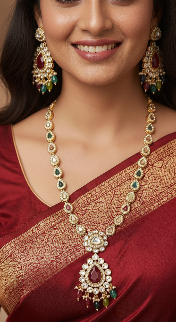 Traditional Gold Plated Kundan Necklace Set with Multicolour Beads | Bridal & Festive Jewelry Set for Women