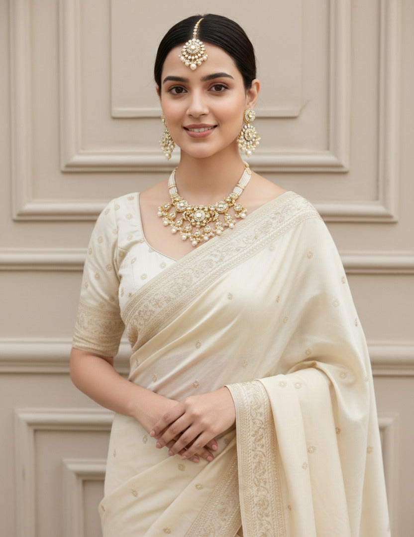 Kundan Pearl Maang Tikka & Earrings Set for Women