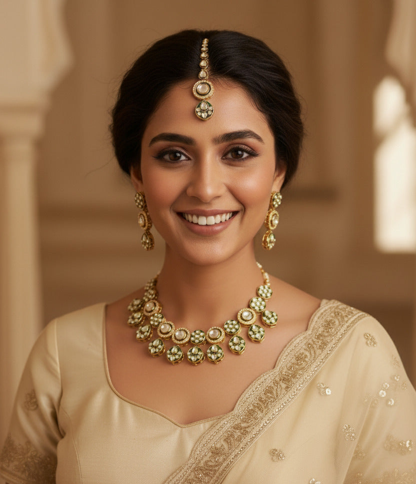 Traditional Kundan Maang Tikka and Earrings Set for Women & Girls