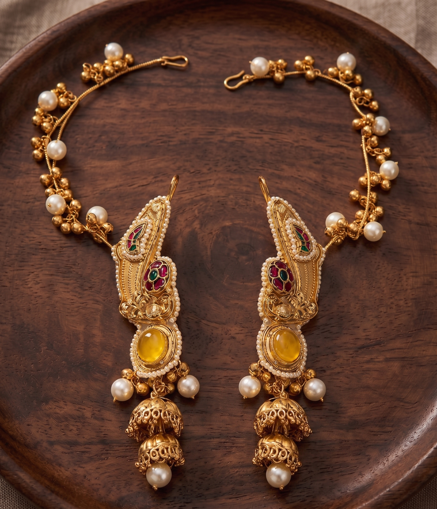 Traditional Gold Plated Ear Chain Jhumka Earrings for Women | Pearl Drop Ethnic Bridal Jewellery | Kundan Style Statement Earrings for Wedding & Festive Wear