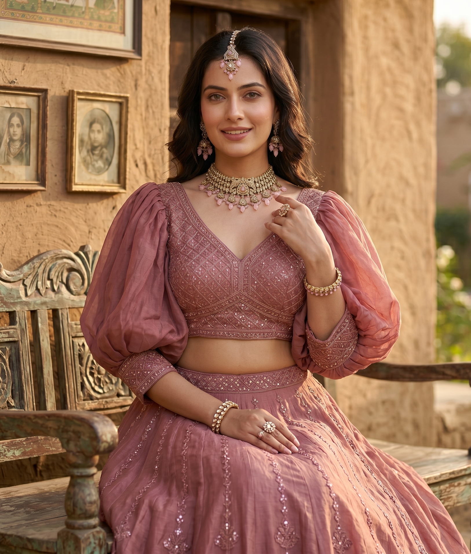 Pink Kundan Choker Necklace Set for Women | Traditional Bridal Jewelry Set with Matching Earrings & Maang Tikka | Gold-Plated Ethnic Wedding Jewelry