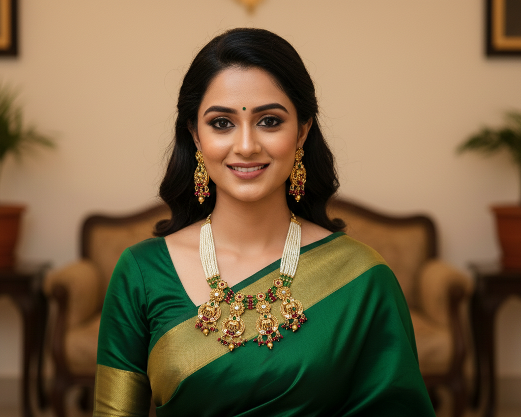 VELTREO INTERNATIONAL FASHION JEWELLERY Traditional Gold-Plated Pearl Necklace Set with Matching Earrings | Temple Style Indian Jewelry for Wedding & Festive Wear