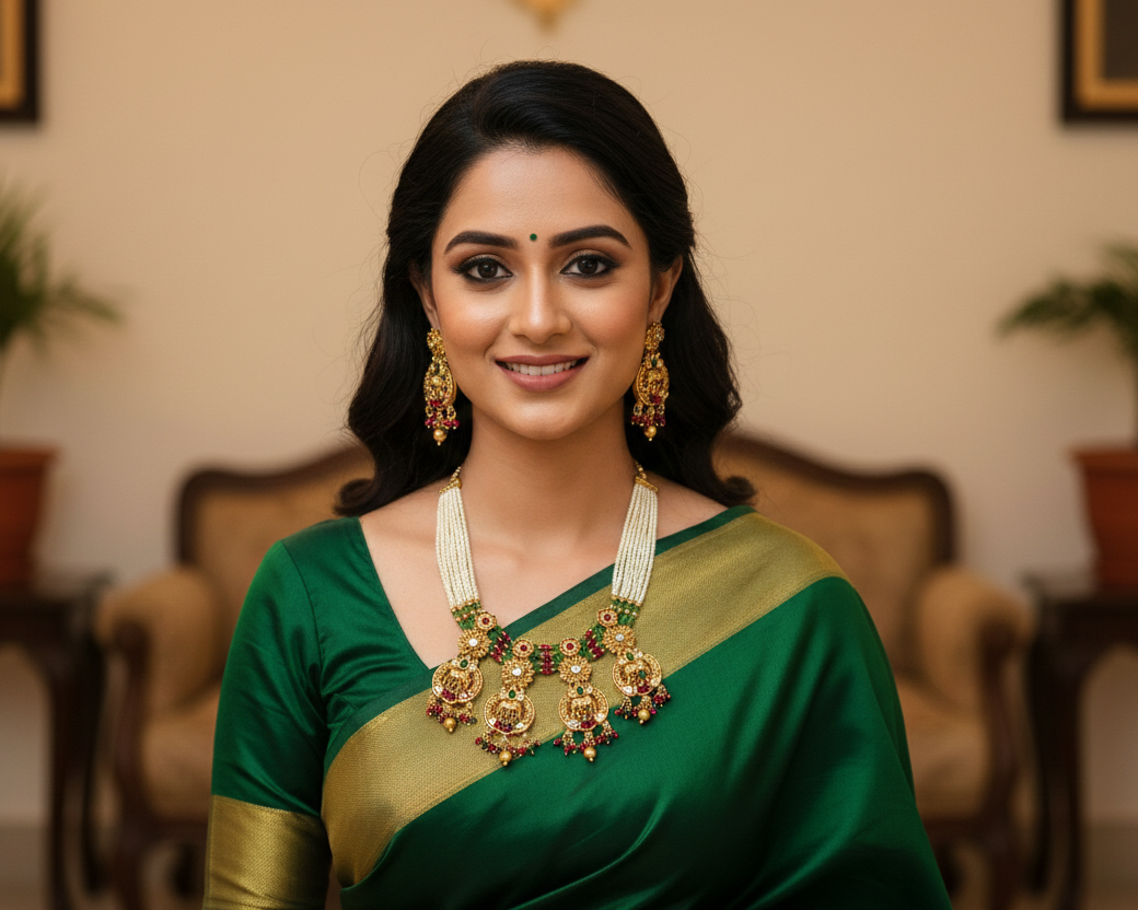 VELTREO INTERNATIONAL FASHION JEWELLERY Traditional Gold-Plated Pearl Necklace Set with Matching Earrings | Temple Style Indian Jewelry for Wedding & Festive Wear