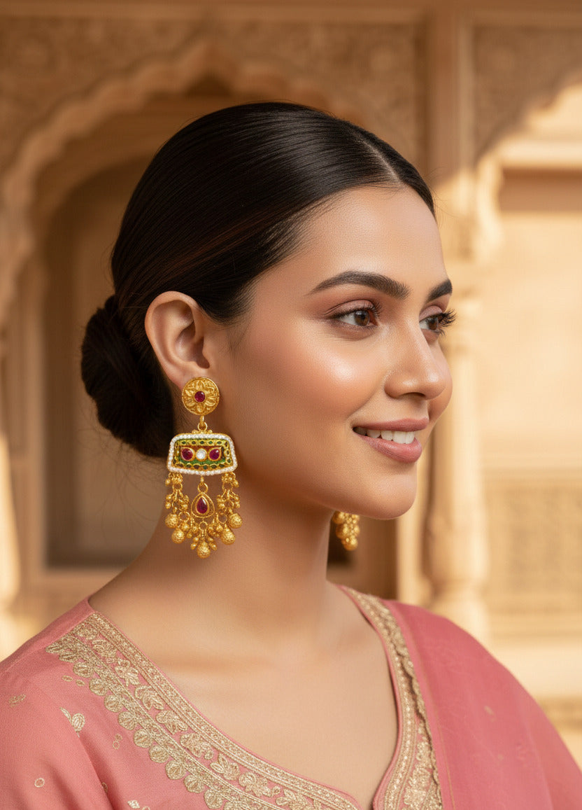 Traditional Gold-Plated Kundan & Pearl Jhumka Earrings for Women | Bridal & Festive Indian Ethnic Jewelry | Lightweight Dangle Earrings