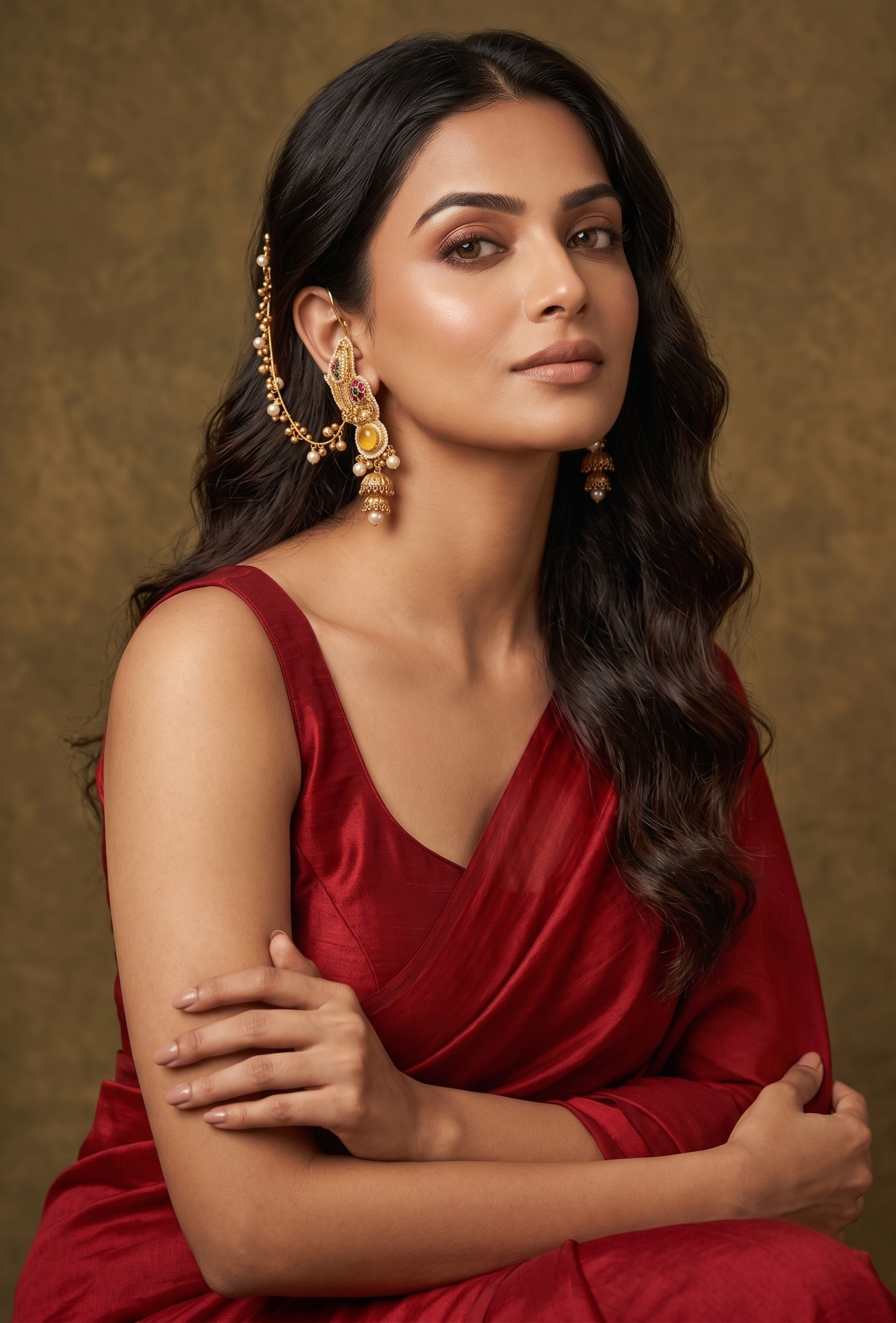 Traditional Gold Plated Ear Chain Jhumka Earrings for Women | Pearl Drop Ethnic Bridal Jewellery | Kundan Style Statement Earrings for Wedding & Festive Wear