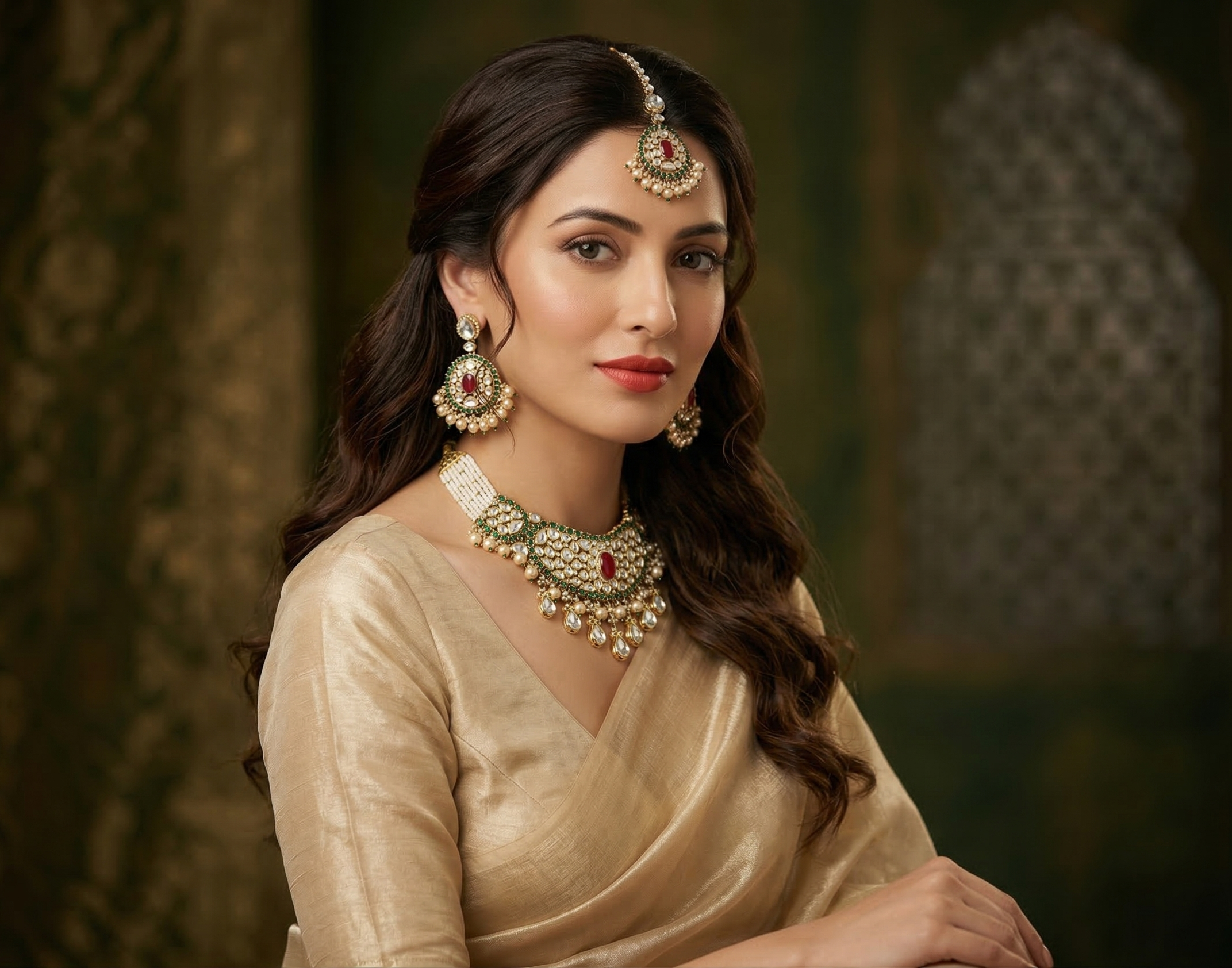 Traditional Kundan Choker Necklace Set with Earrings & Maang Tikka for Women | Bridal Jewellery Set with Pearl Drops | Wedding & Festive Wear