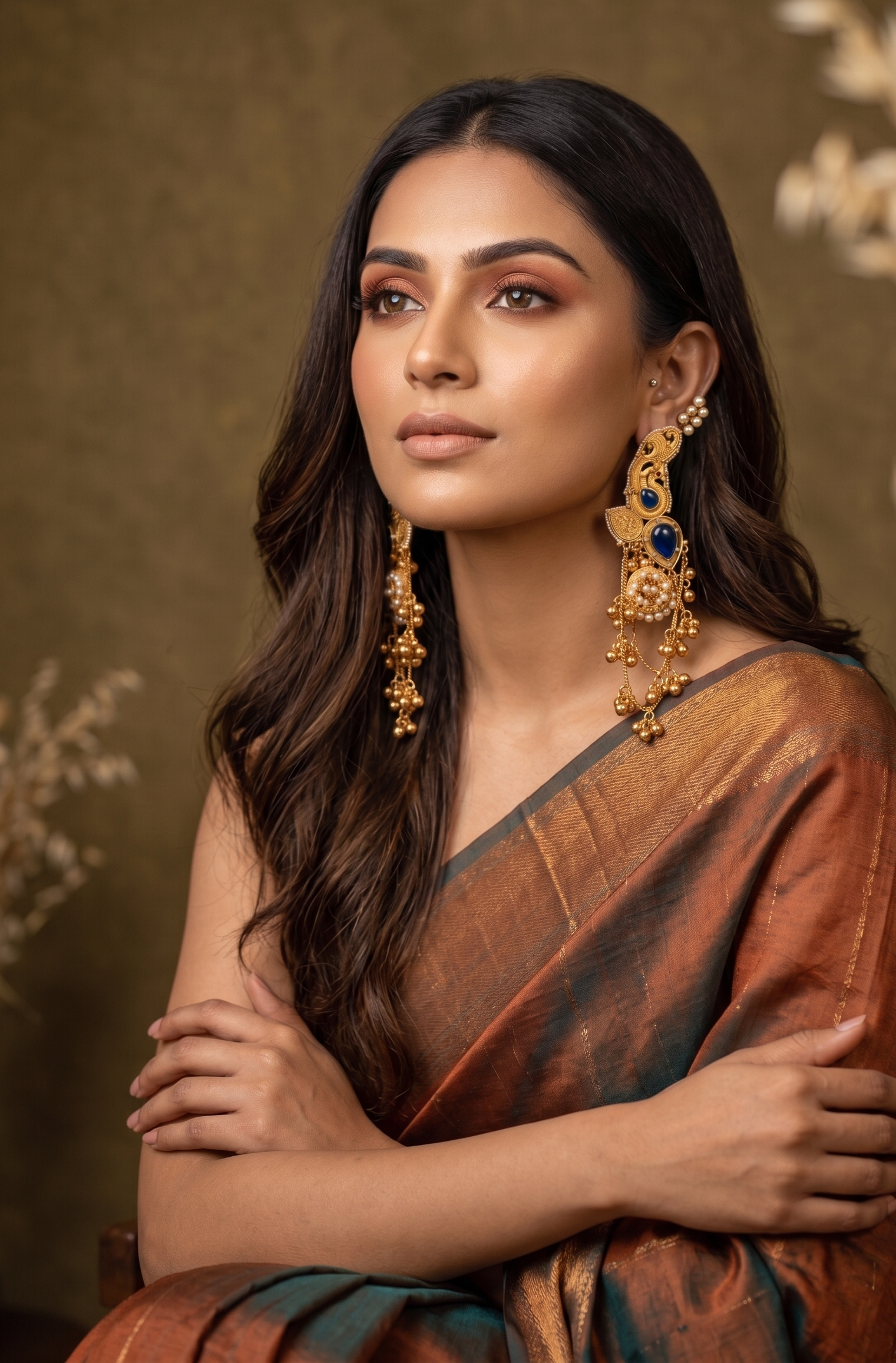 Traditional Gold-Plated Peacock Design Chandbali Earrings with Blue Stone & Pearl Tassels for Women | Ethnic Wedding Party Jewellery