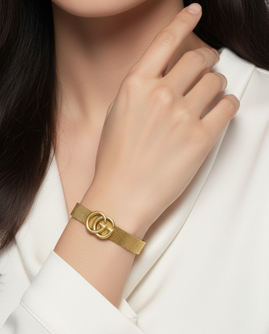 Wrist Band with Double G Design tainless Steel Mesh Bracelet for women