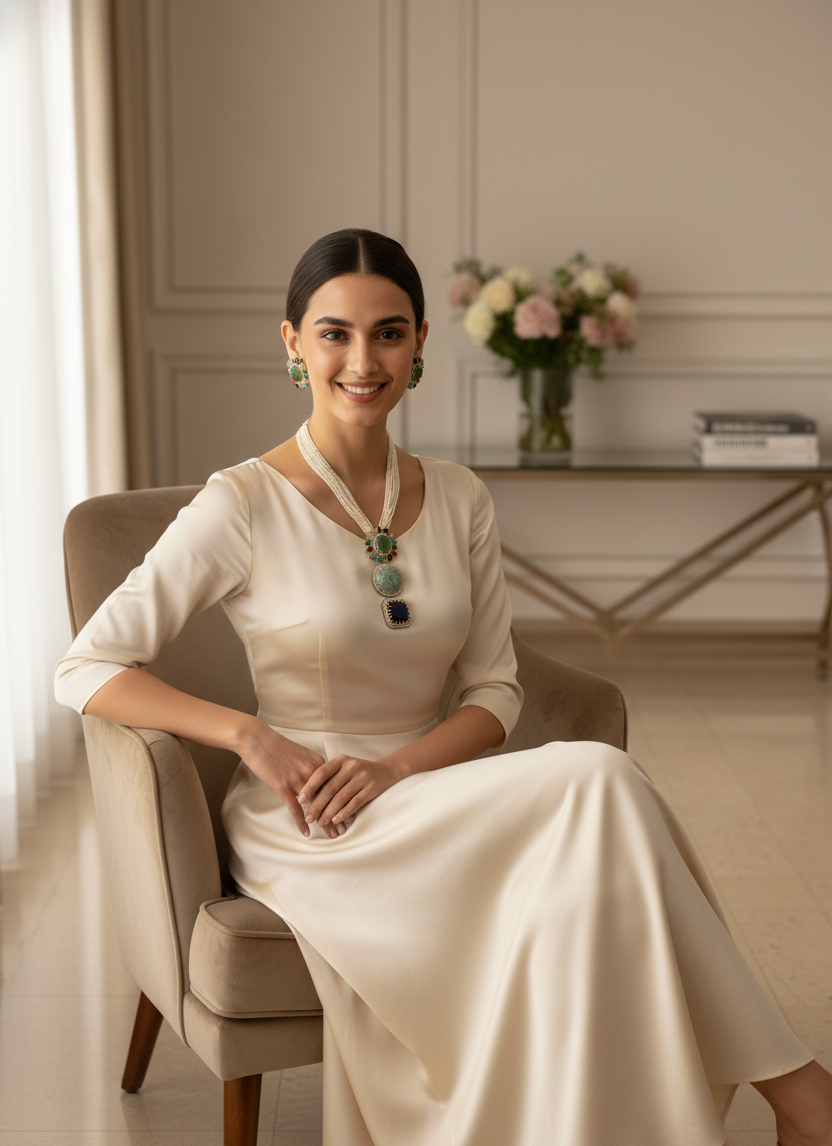 Traditional Multi-Strand Pearl Necklace Set with Statement Pendant & Stud Earrings | Ethnic Party & Wedding Jewellery for Women