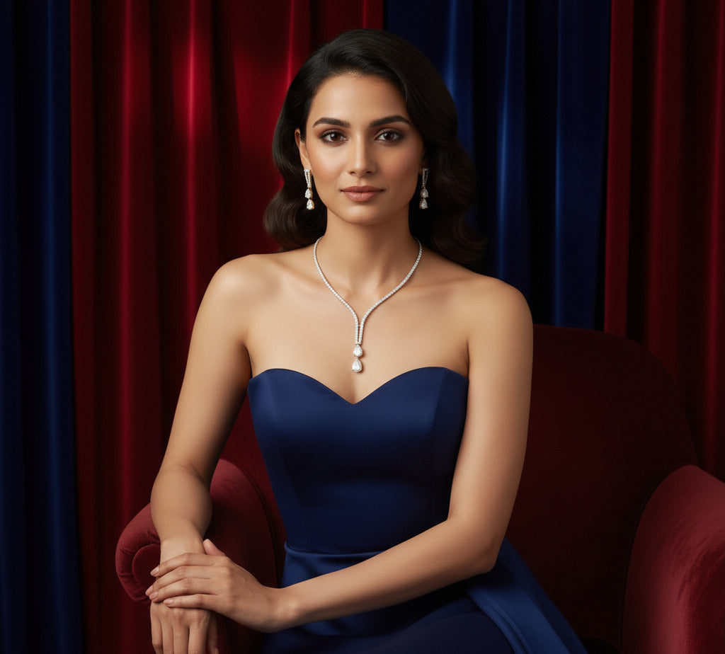 Cubic Zirconia Bridal Necklace Set for Women | Elegant Diamond Look Jewelry Set with Matching Earrings