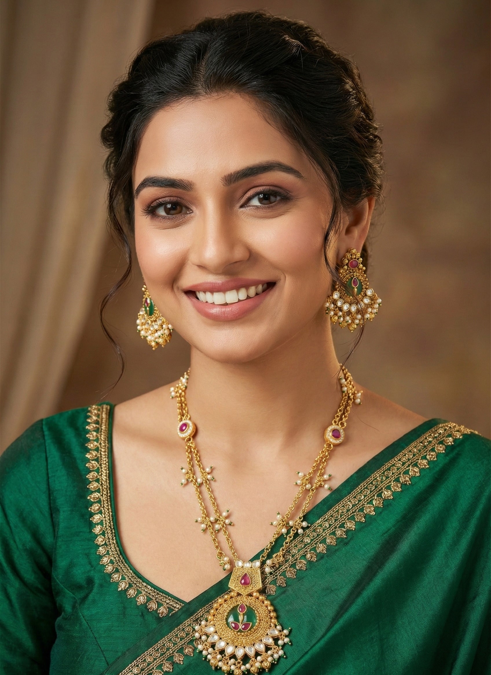 Traditional Gold-Plated Kundan Necklace Set for Women with Earrings | Handcrafted Enamel & Stone Work Bridal Jewellery | Festive & Wedding Wear