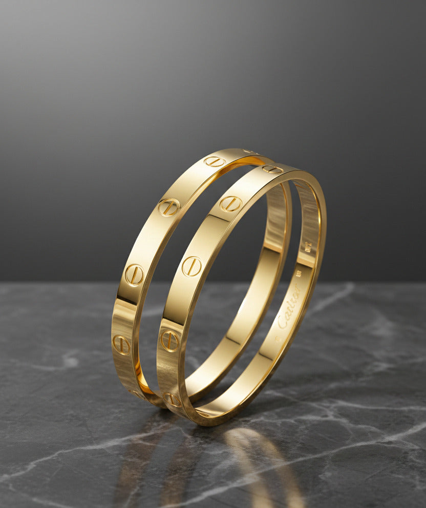 Premium Gold Plated Screw-Design Couple Bangle Bracelet Set for Men & Women | Adjustable Size | High Polish Finish | Daily Wear & Gifting Jewelry