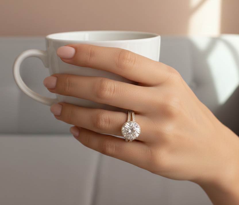 Luxury Adjustable Halo Diamond Ring for Women | Silver-Tone Statement Engagement Ring | Round Brilliant Cut Center Stone | Wedding, Party & Anniversary Jewelry Gift