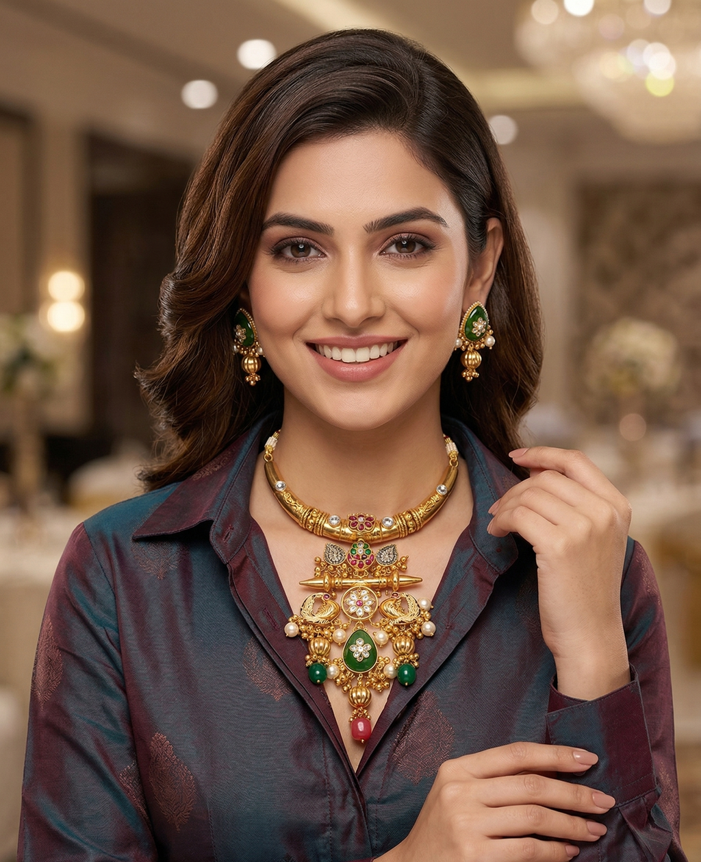 Gold Plated Traditional Temple Necklace Set for Women | Designer Choker Jewellery Set with Earrings | Ethnic Bridal & Festive Wear Jewellery