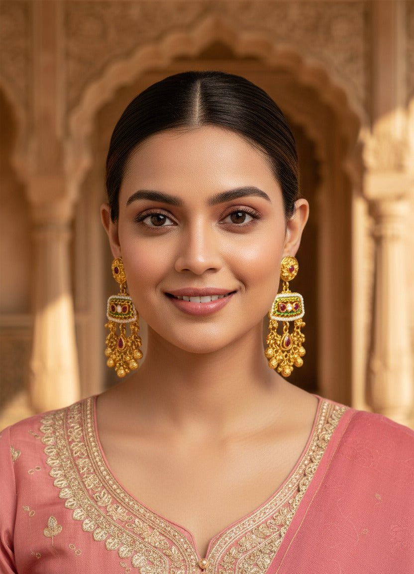 Traditional Gold-Plated Kundan & Pearl Jhumka Earrings for Women | Bridal & Festive Indian Ethnic Jewelry | Lightweight Dangle Earrings