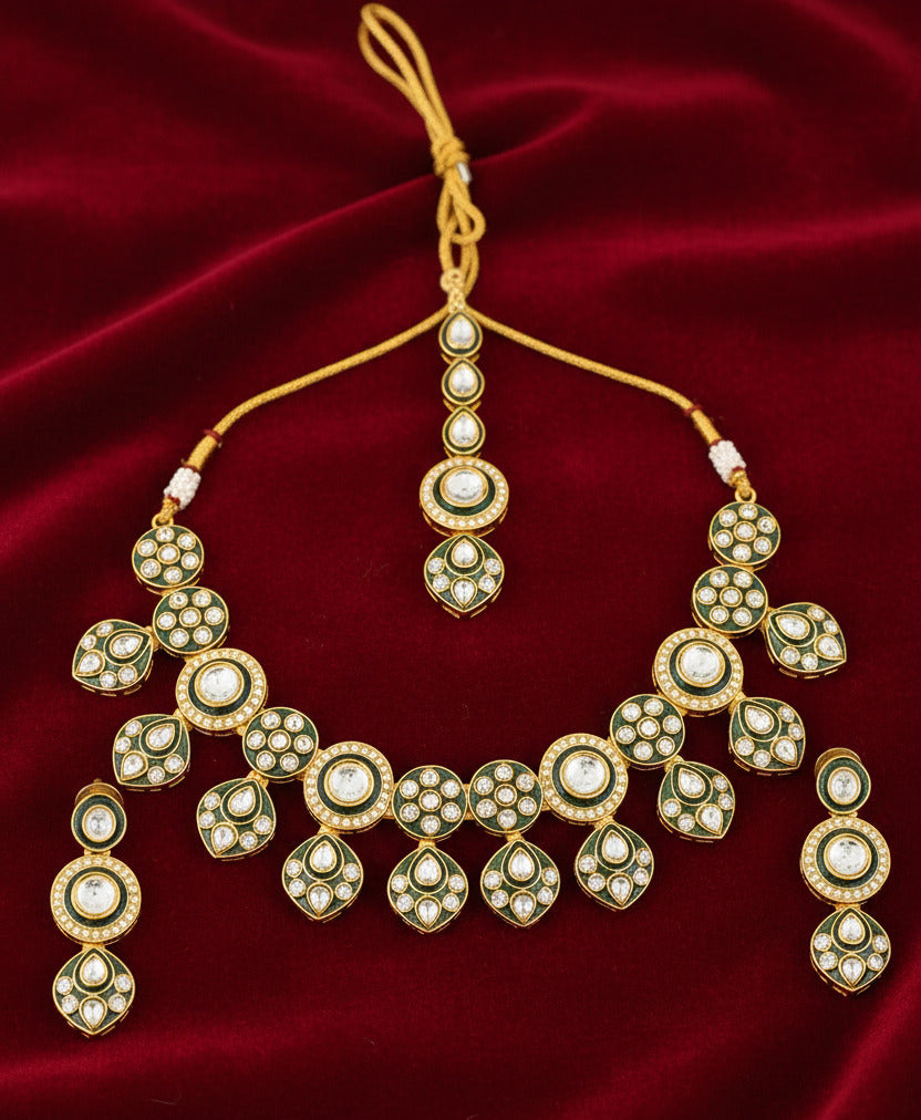Traditional Kundan Maang Tikka and Earrings Set for Women & Girls