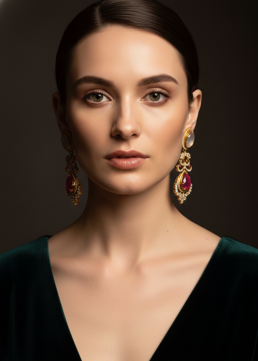 Traditional Gold-Tone Pink Stone Dangle Earrings for Women | Bridal & Wedding Ethnic Jewellery | Partywear Designer Earrings