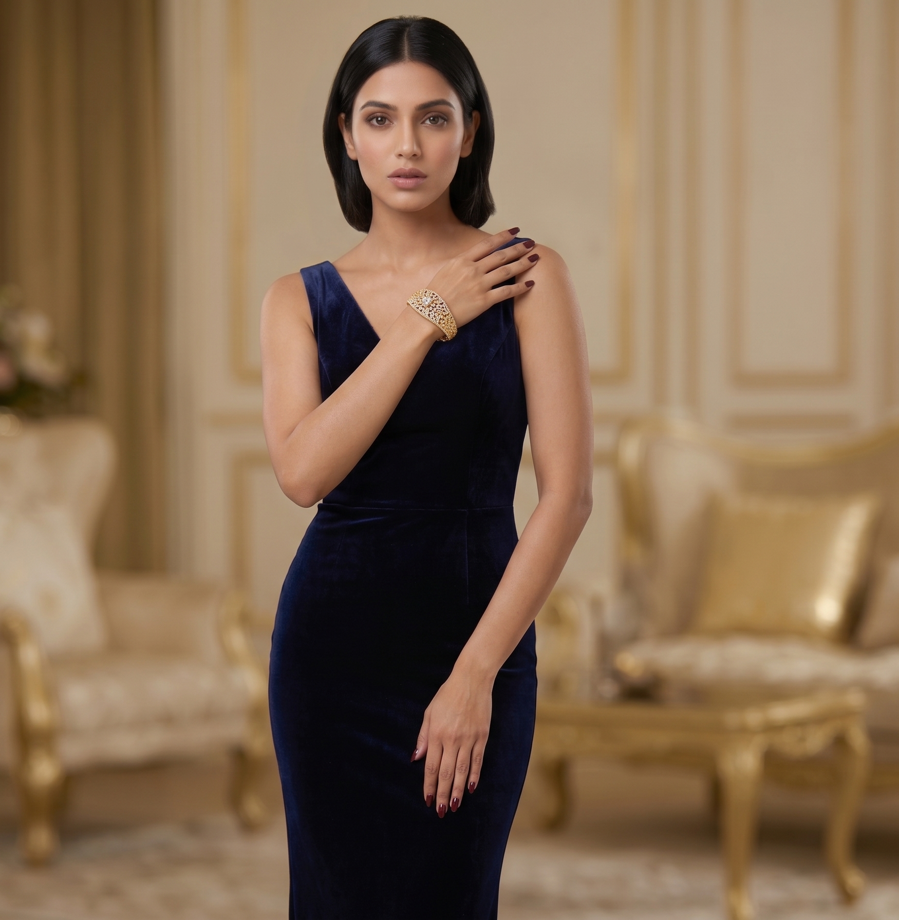 Luxury Gold-Plated American Diamond Kada Bracelet for Women | Designer Statement Bangle with Center Stone | Bridal & Party Wear Jewellery