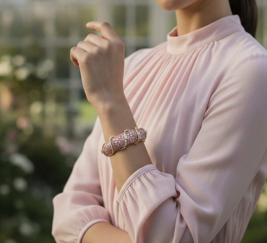 Gold Plated Pink Stone & CZ Diamond Studded Designer Kada Bangle for Women | Premium Bridal & Wedding Jewellery | Traditional Statement Bracelet