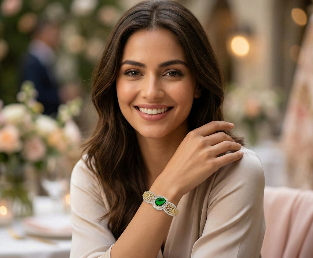 Gold Plated Pink Stone & CZ Diamond Studded Designer Kada Bracelet for Women | Premium Bridal & Wedding Jewellery | Traditional Statement Bracelet