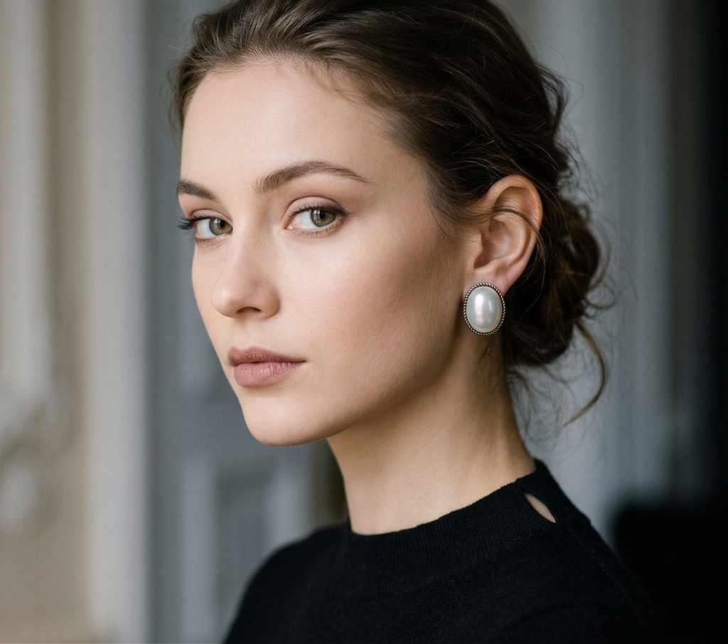 Vintage Oval Opalite Stud Earrings for Women | Antique Silver Finish Handmade Earrings | Elegant Minimal Jewelry for Daily Wear & Gifting
