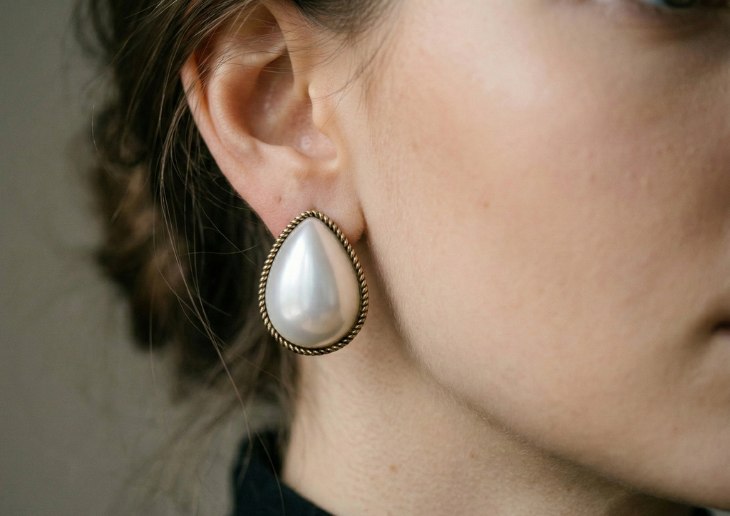 eardrop Pearl Stud Earrings for Women | Vintage Gold-Tone Frame | Elegant Wedding & Party Wear Jewellery | Classic Pear Shape Statement Earrings
