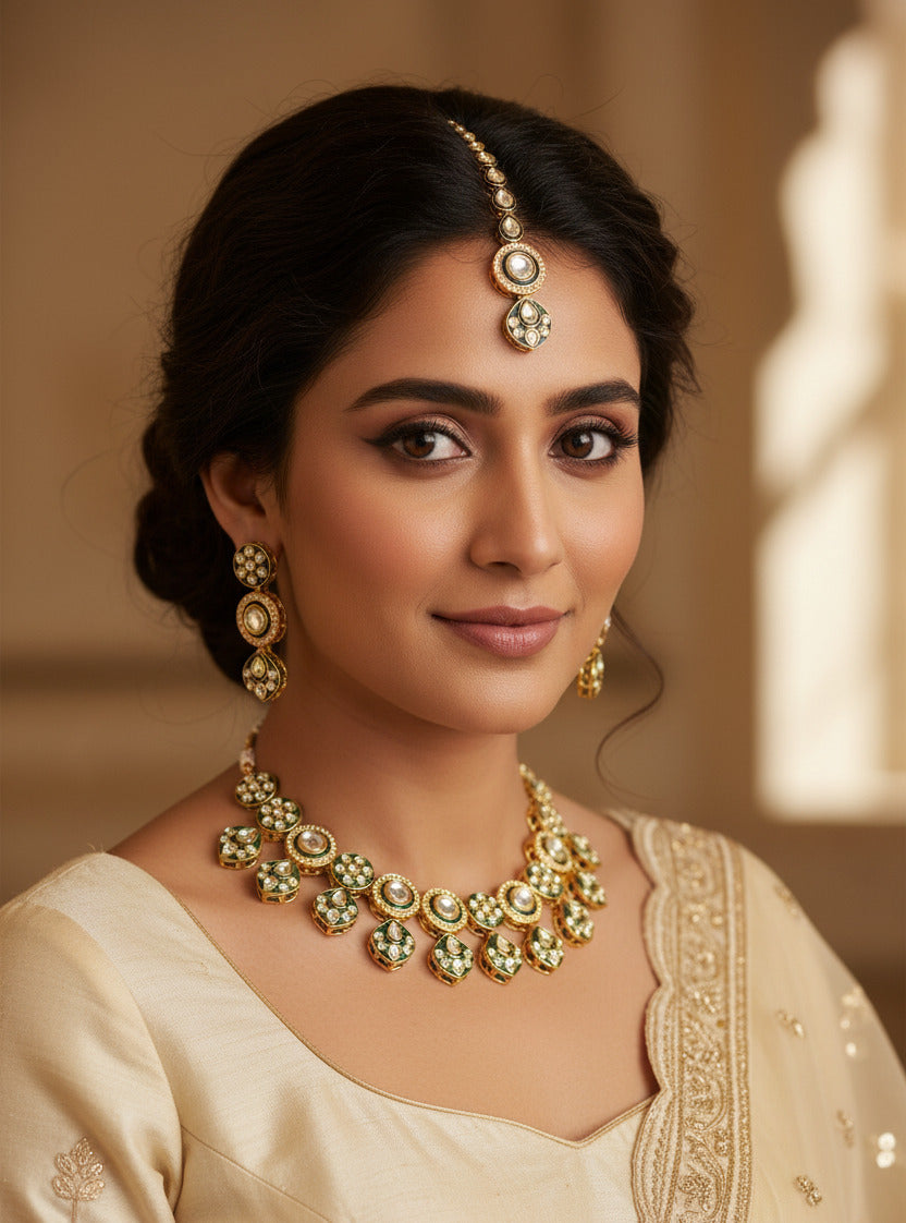 Traditional Kundan Maang Tikka and Earrings Set for Women & Girls