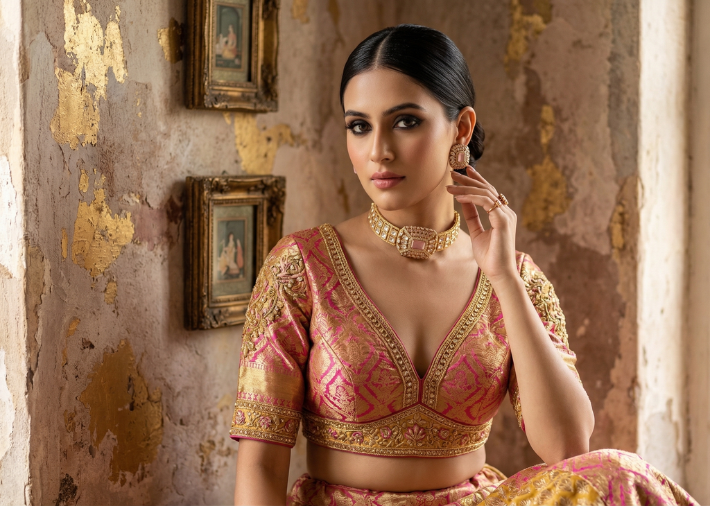Pink Stone Gold-Plated Choker Necklace Set for Women with Matching Stud Earrings | Traditional & Wedding Jewellery | Elegant Party Wear Set