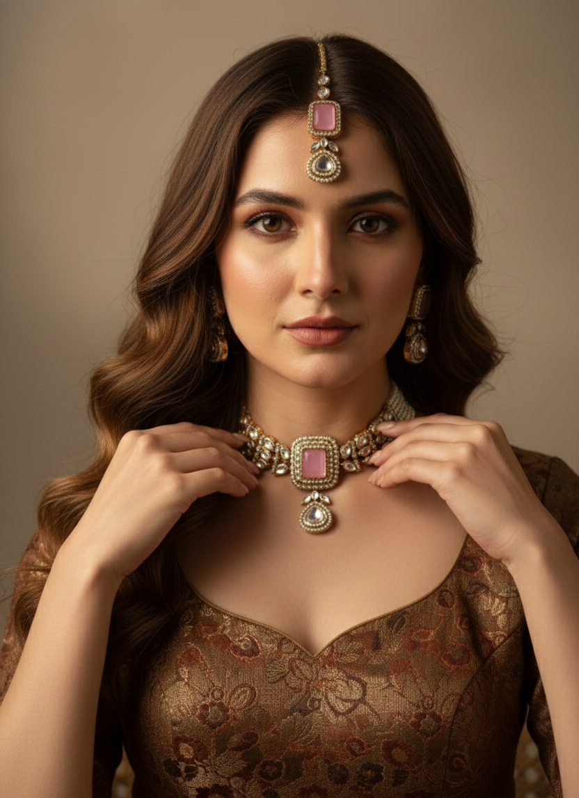 Veltréo International Fashion Jewellery Traditional Kundan Necklace Set with Earrings for Women