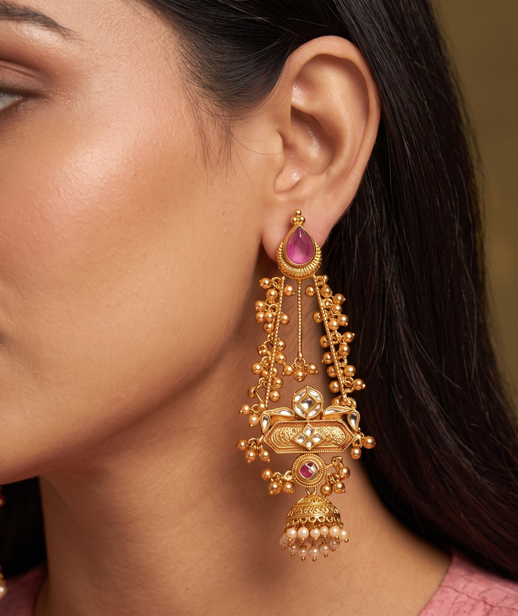VELTREO Traditional Gold-Plated Chandbali Earrings for Women | Ethnic Pearl Drop Earrings | Wedding, Party & Festive Jewellery