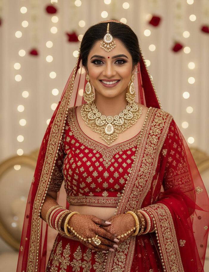 Traditional Gold-Tone Kundan Choker Necklace Set with Earrings & Maang Tikka | Bridal & Wedding Jewelry for Women