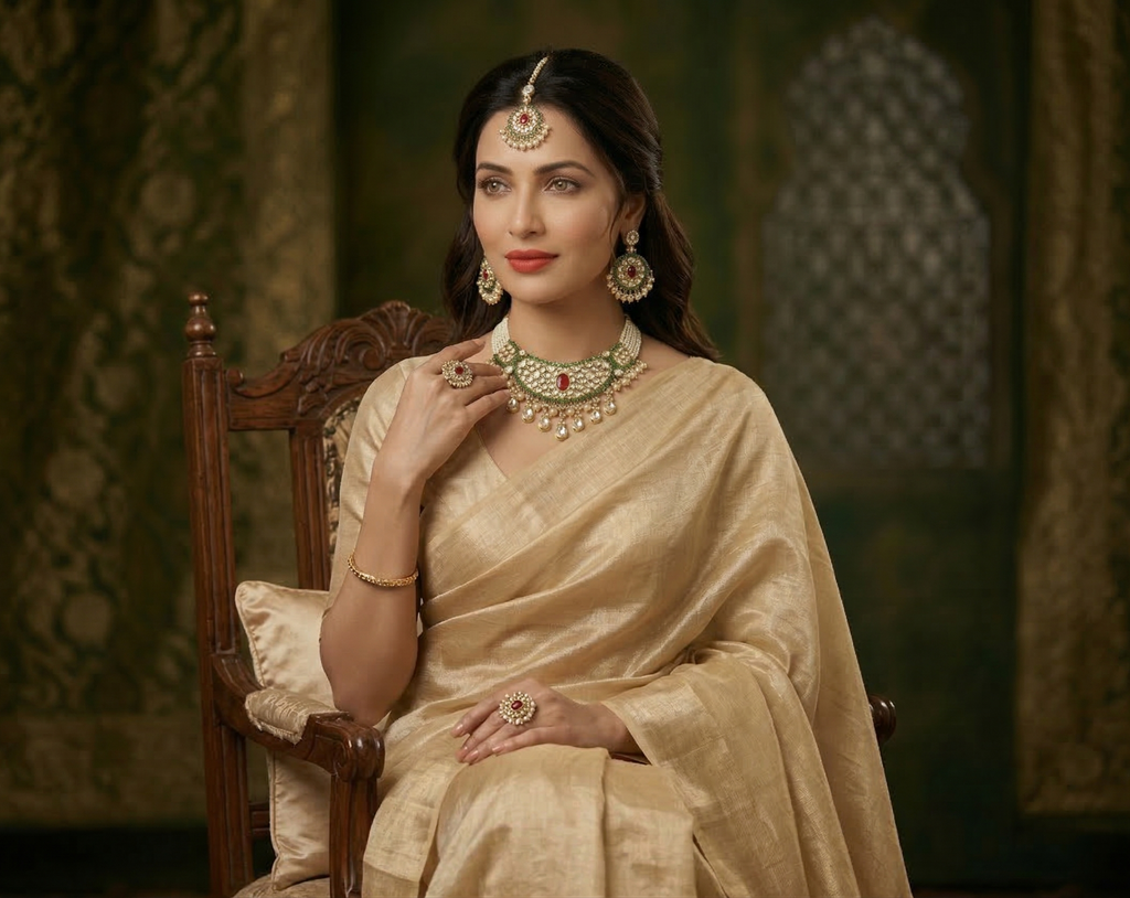 Traditional Kundan Choker Necklace Set with Earrings & Maang Tikka for Women | Bridal Jewellery Set with Pearl Drops | Wedding & Festive Wear