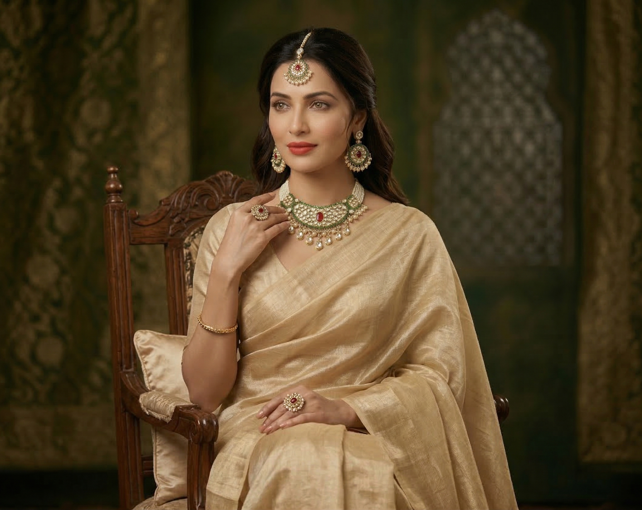 Traditional Kundan Choker Necklace Set with Earrings & Maang Tikka for Women | Bridal Jewellery Set with Pearl Drops | Wedding & Festive Wear